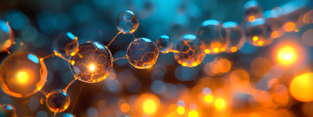 abstract background with bubbles, macro shot of a moving liquid molecule - obrazy, fototapety, plakaty