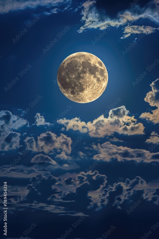Poster a stunning image of a full moon in a cloudy night sky. perfect for various design projects