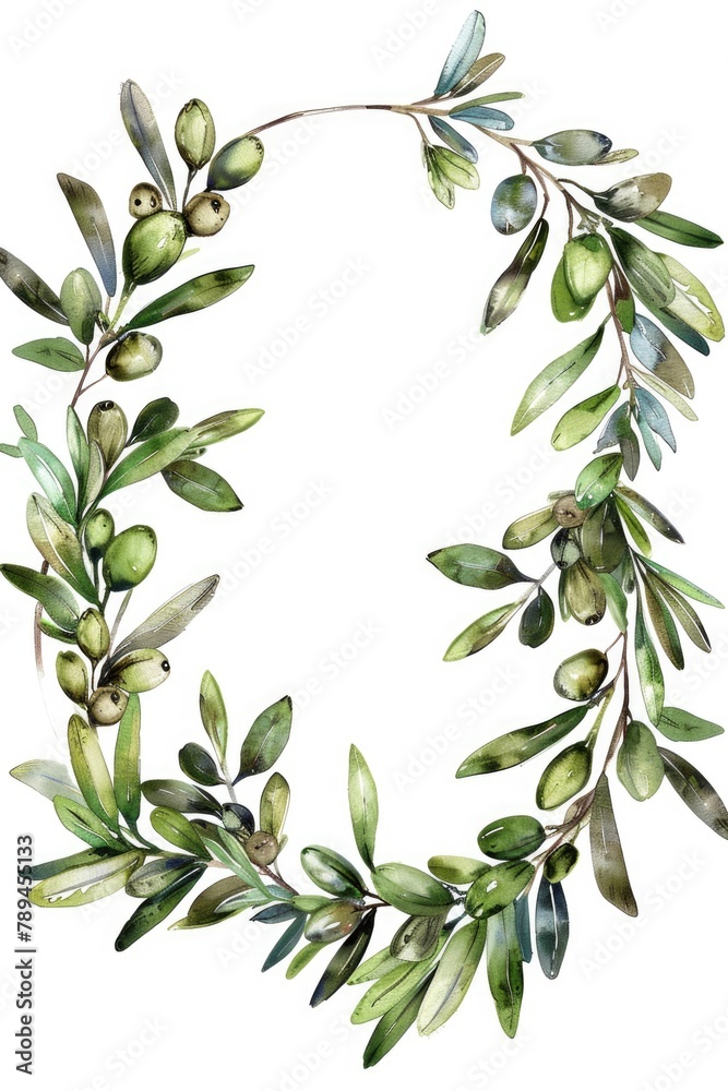 Poster A wreath of olives and leaves on a clean white background. Perfect for various design projects