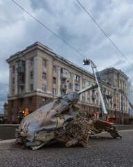 A Russian missile hit a residential building in the city of Dnepr, Ukraine. Damaged apartment...