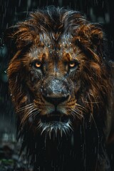 Fototapeta premium A lion in the rain.