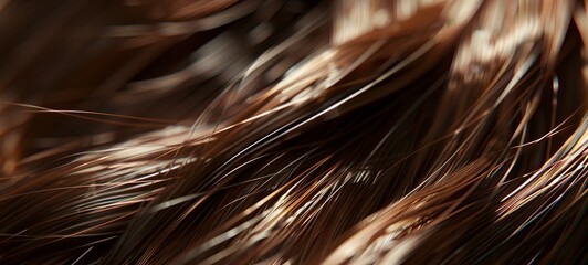 Close-up of a bunch of shiny strands of brown hair. generative ai