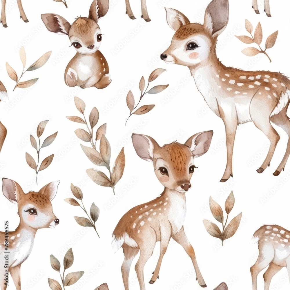 Aufkleber A pattern of deers and leaves on a white background. Suitable for various designs and projects