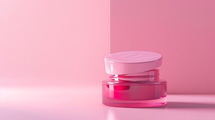 beauty cream in a pink container on pink background - Powered by Adobe