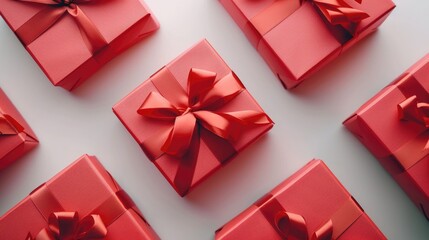 Group of red gift boxes with bows, perfect for holiday and celebration themes