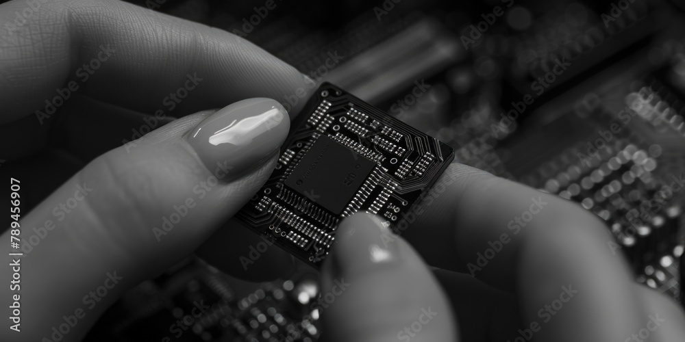 Poster close-up of a person holding an electronic device, perfect for technology concepts