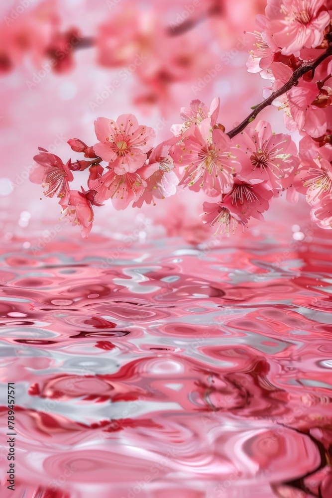 Poster close up of pink flowers on a tree branch. perfect for spring-themed designs
