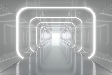 White tunnel with many lights.