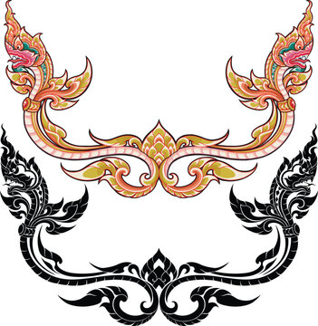 Thai Art Elements Decorative Patterns Inspired on Naga Structures