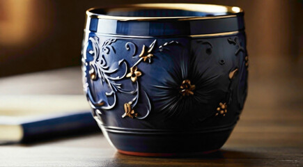 cup with unique artwork on the cup wavered background in light and dark gradient background abstract colorful luxurious background  