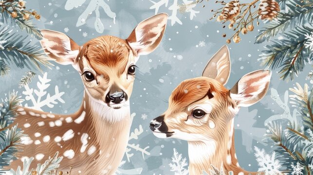 Image of a couple of deer standing side by side. Suitable for nature and wildlife themes