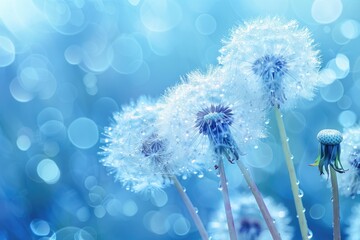 Fresh dandelions with dew drops, perfect for nature themes