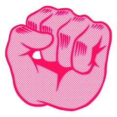 Halftone pink raised fist sticker overlay design resource