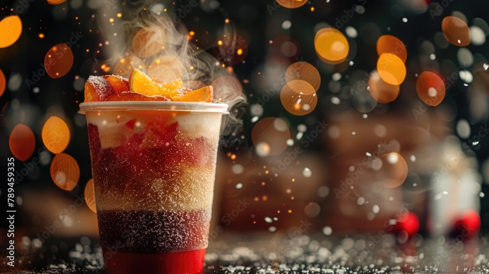 Poster fresh orange slices floating in a cup of liquid. great for food and drink concepts