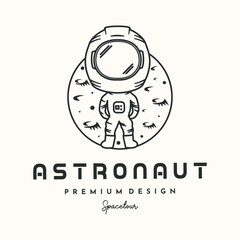 astronaut moon line art logo vector minimalist illustration design, astronaut space travel symbol design