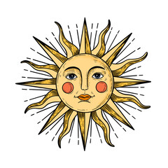 Yellow sun with a face sticker overlay design element