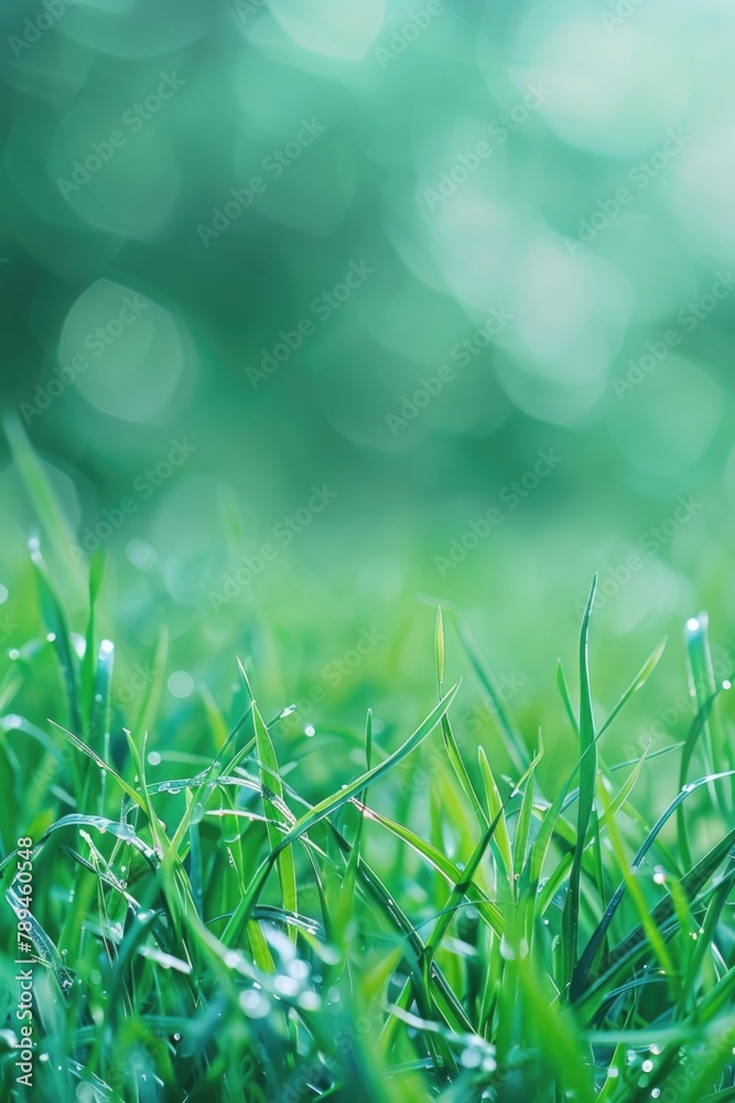 Poster close up of grass with dew drops. perfect for nature backgrounds