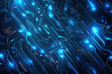 abstract circuit board background with blue glowing elements. technology-inspired, futuristic feel, high-tech theme