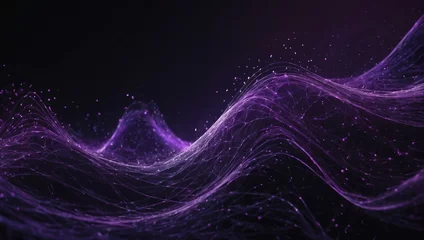 Türaufkleber Imitation an abstract wave on dark background. Network Design with Particle. Big data. Abstract bright shine in deep purple space. D rendering. © xKas