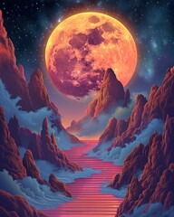 A surreal dreamscape where the boundaries between reality and fantasy blur, pop colors, classic illustration of a 50s era, vintage & pop background, wallpaper, poster design, banner, card