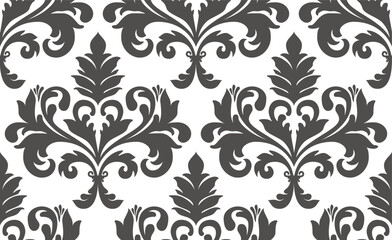 Seamless vintage floral damask pattern in monochrome - 789461939