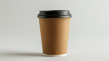 Close-up shot of a paper cup with a lid and a straw pattern. Ideal for use in promotional materials or packaging design