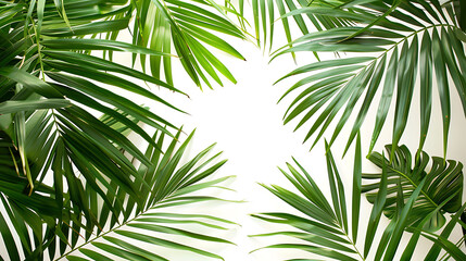 Tropical Green Palm Leaves on White Background