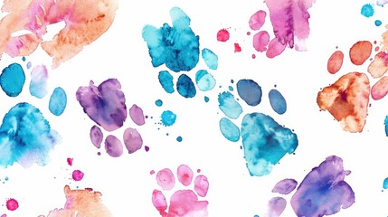 Watercolor paw prints on a white background. Perfect for animal lovers - obrazy, fototapety, plakaty