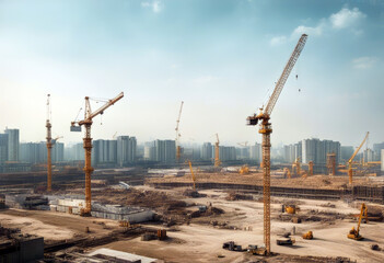 Fototapeta na wymiar industry sites working background construction view apartment architecture working area safety block business security building many panorama large new activity cranes worker