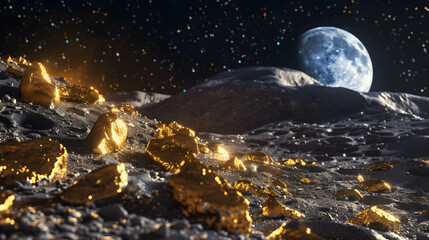 The discovery of gold in outer space, gold on the moon, outside the world