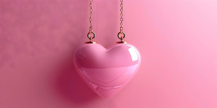 Pink Heart with Chain Hanging on Pink Background