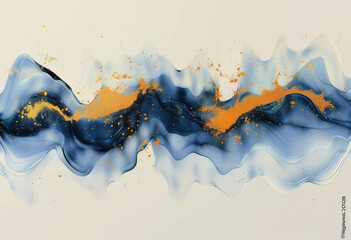  Blue and gold flowing water, with a white background, in the style of a vector illustration, with a watercolor texture, digital art, a beautiful composition. Created with Ai