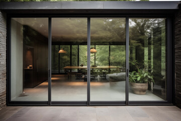 Modern interior with glass wall