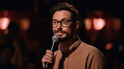 The Comedy Routine, bustling comedy club, a stand-up comedian, and clever punchlines, leave the audience roaring with laughter, Generated AI.