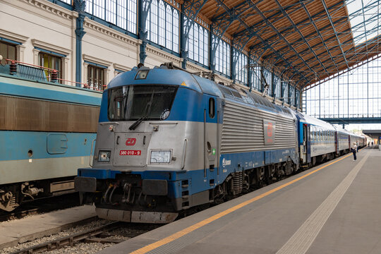 Budapest, Hungary - April 24, 2023: A picture of an Hungarian Train engine car.