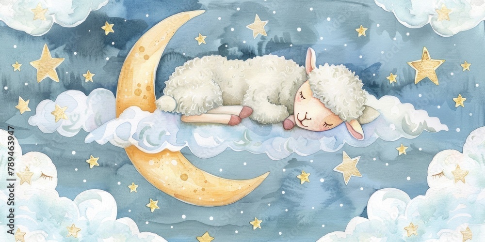 Aufkleber a peaceful painting of a sheep resting on a fluffy cloud. suitable for children's books or nursery d