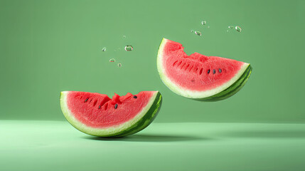 watermelon cut in half isolated on green background