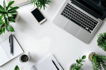 Bureau à Domicile blanc,  Minimaliste et Lumineux, Vue du Dessus