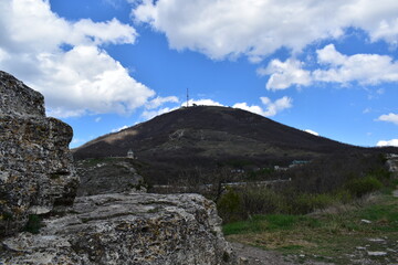 view of Mount Mashuk in Pyatigorsk, Russia, from Mount Hot in early spring