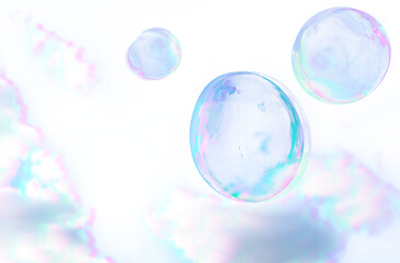 Soap bubbles on a cloudy sky design element