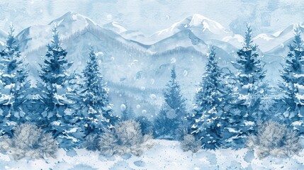 Scenic view of snow covered trees and mountains, suitable for winter themes