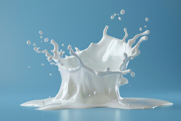 3d render of milk splash isolated on blue background