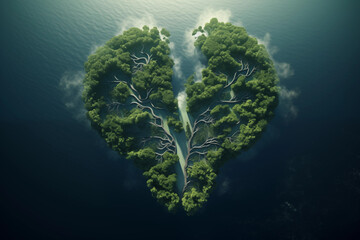 Green lungs rainforest on island in sea - obrazy, fototapety, plakaty