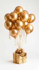 Golden Balloons and Gift Box Floating Elegantly. Generative ai