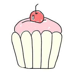 Cute cherry cupcake doodle style illustration