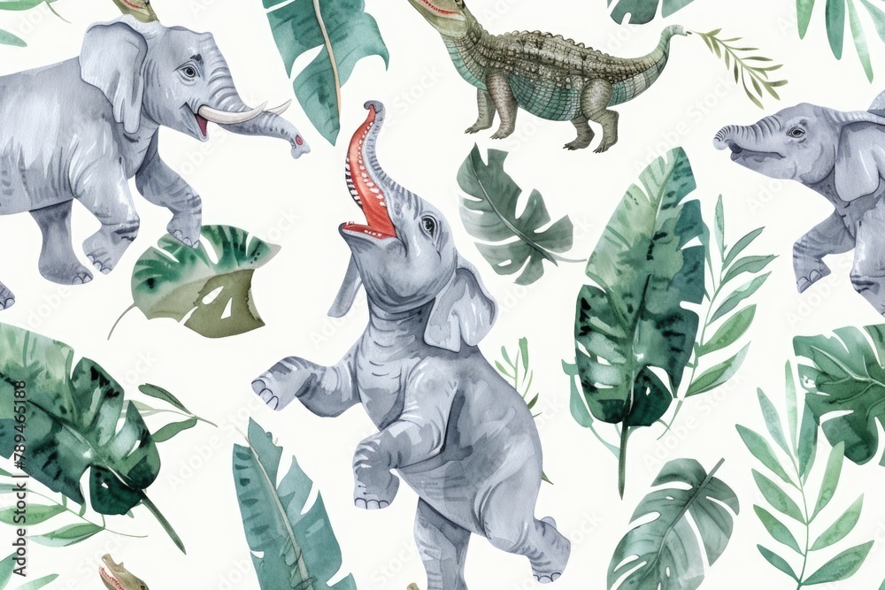 Poster a group of elephants standing together. suitable for wildlife and conservation concepts