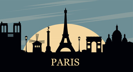 Paris Panaroma, France. Beautiful Paris architecture symbols landscape travel background postcard. Paris city skyline illustration landscape design. Vector stock
