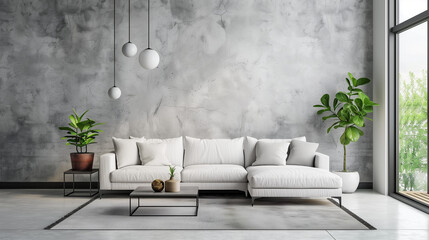 Modern Living Room Interior with Blank Backsplash Wall