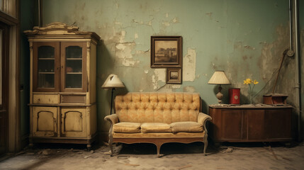 Abandoned room with retro furniture
