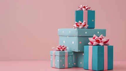 colorful Blue gift box stacked on pink background